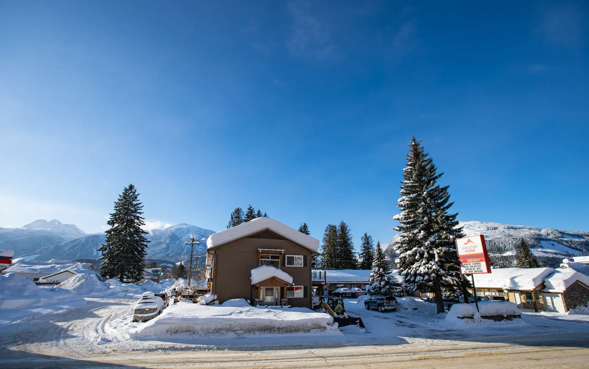 swiss chalet motel winter exterior 14
